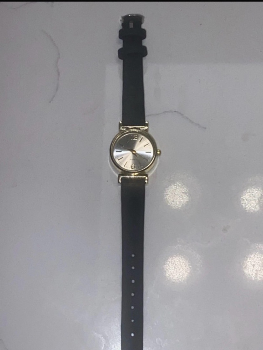 H&M Black Strap Watch with Gold Case and Silver Dial